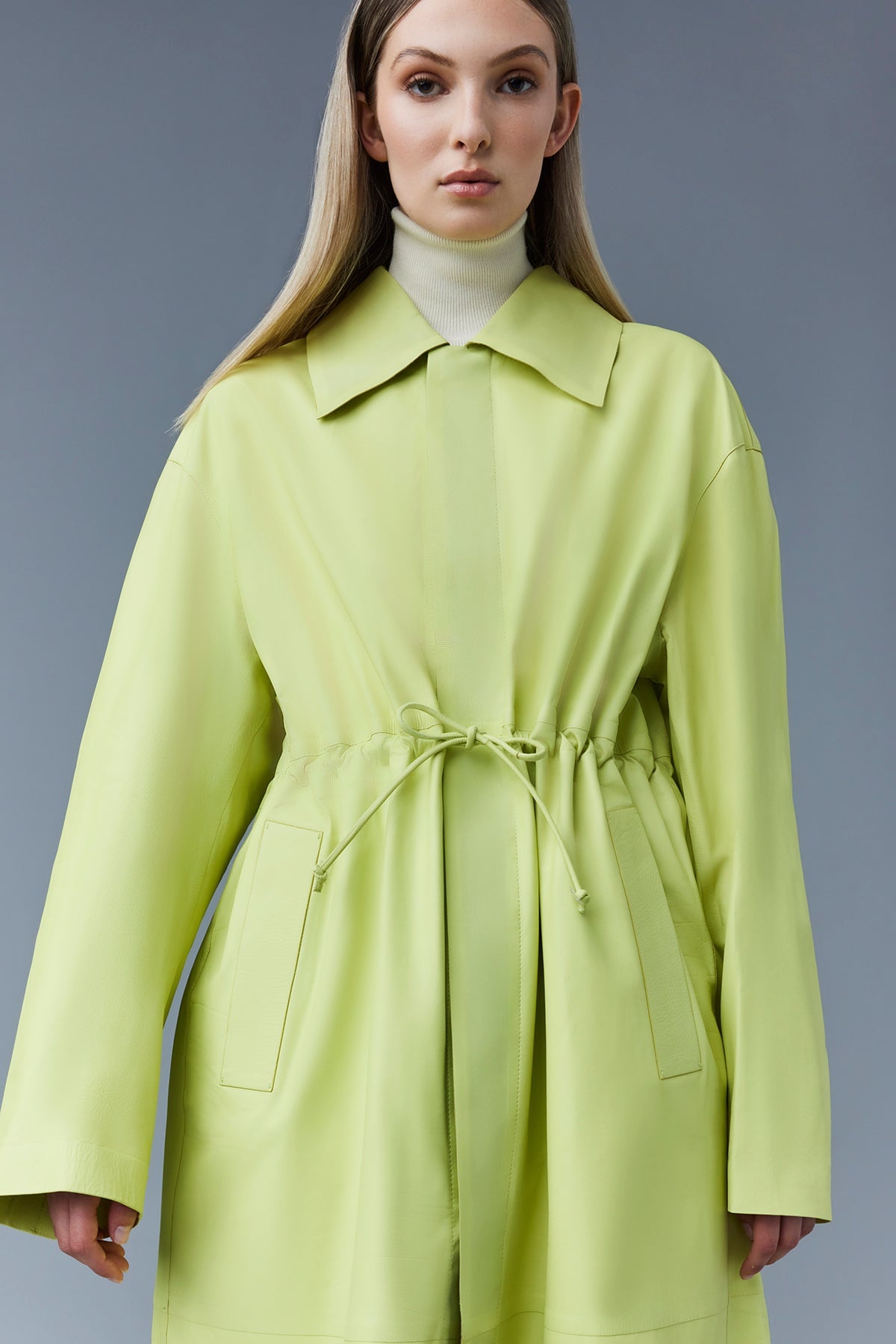 GLORY Calfskin trench coat with waist drawcord - 5