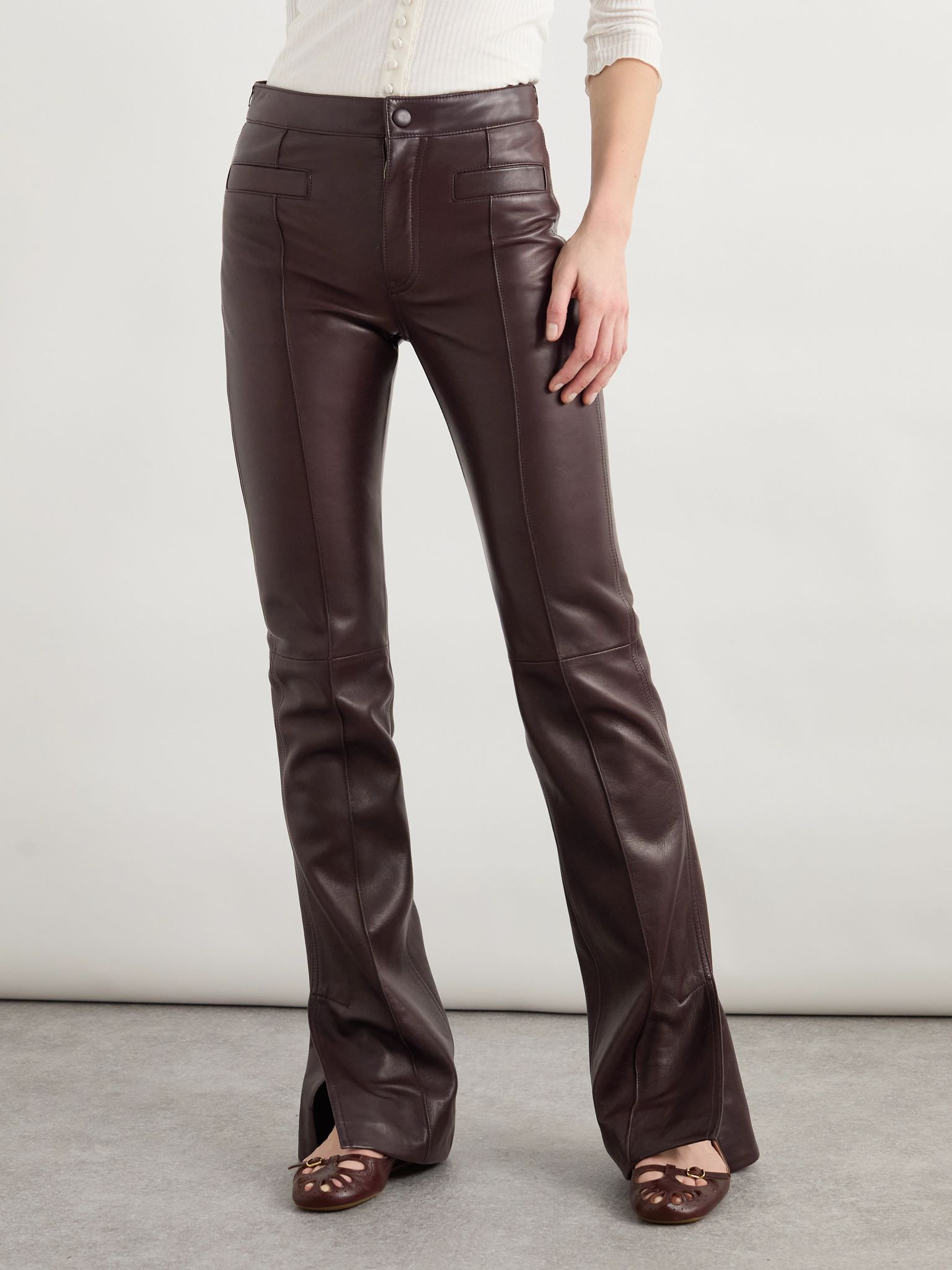 Leather flared pants Brown - 3