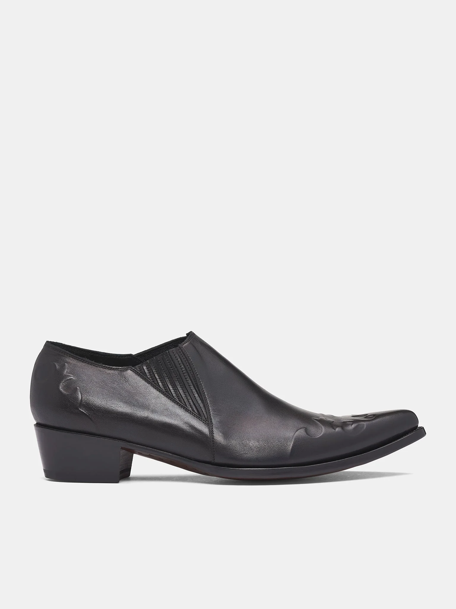 Black Leather Elastic Shoes - 1