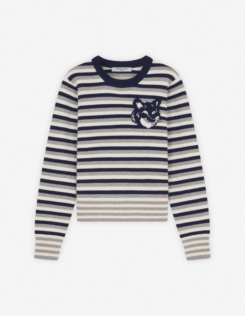 FOX HEAD INTARSIA STRIPED REGULAR JUMPER - 1