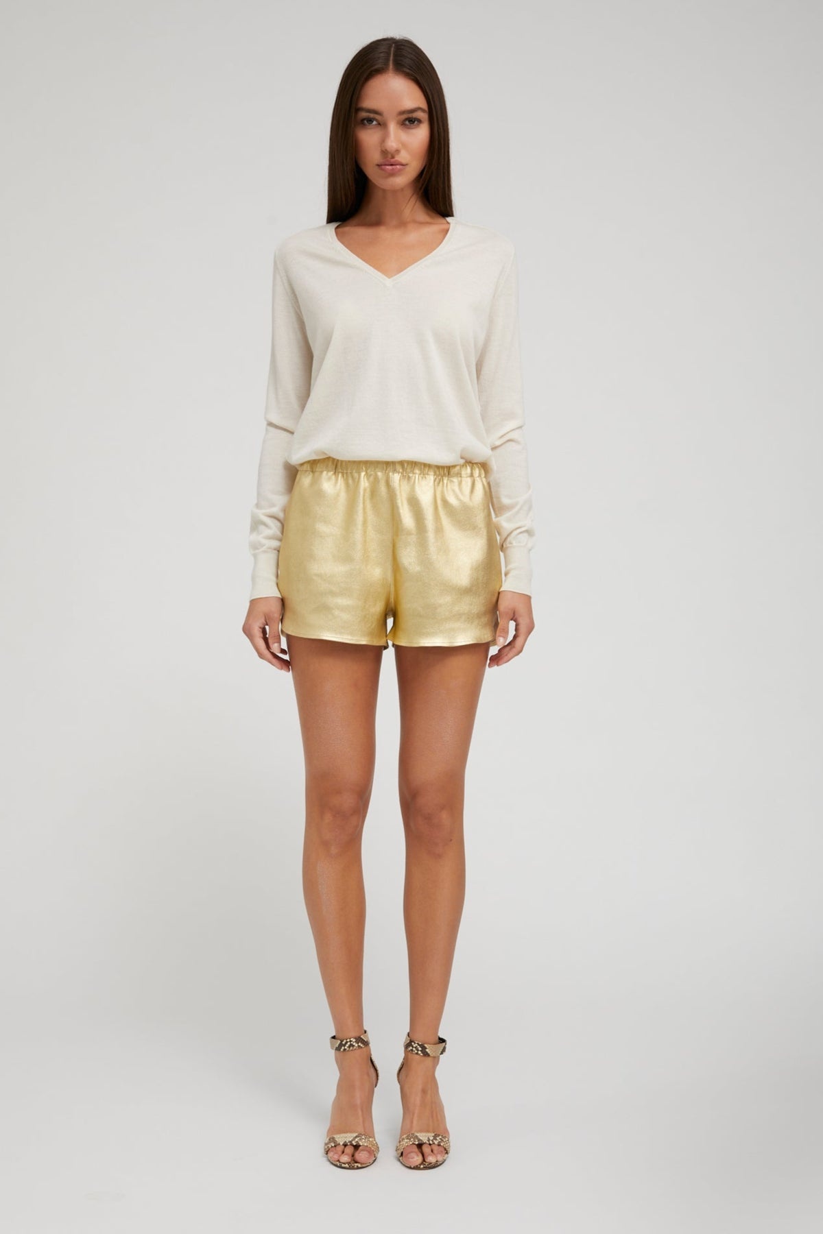 GOLD LEATHER DOLPHIN SHORTS - 1