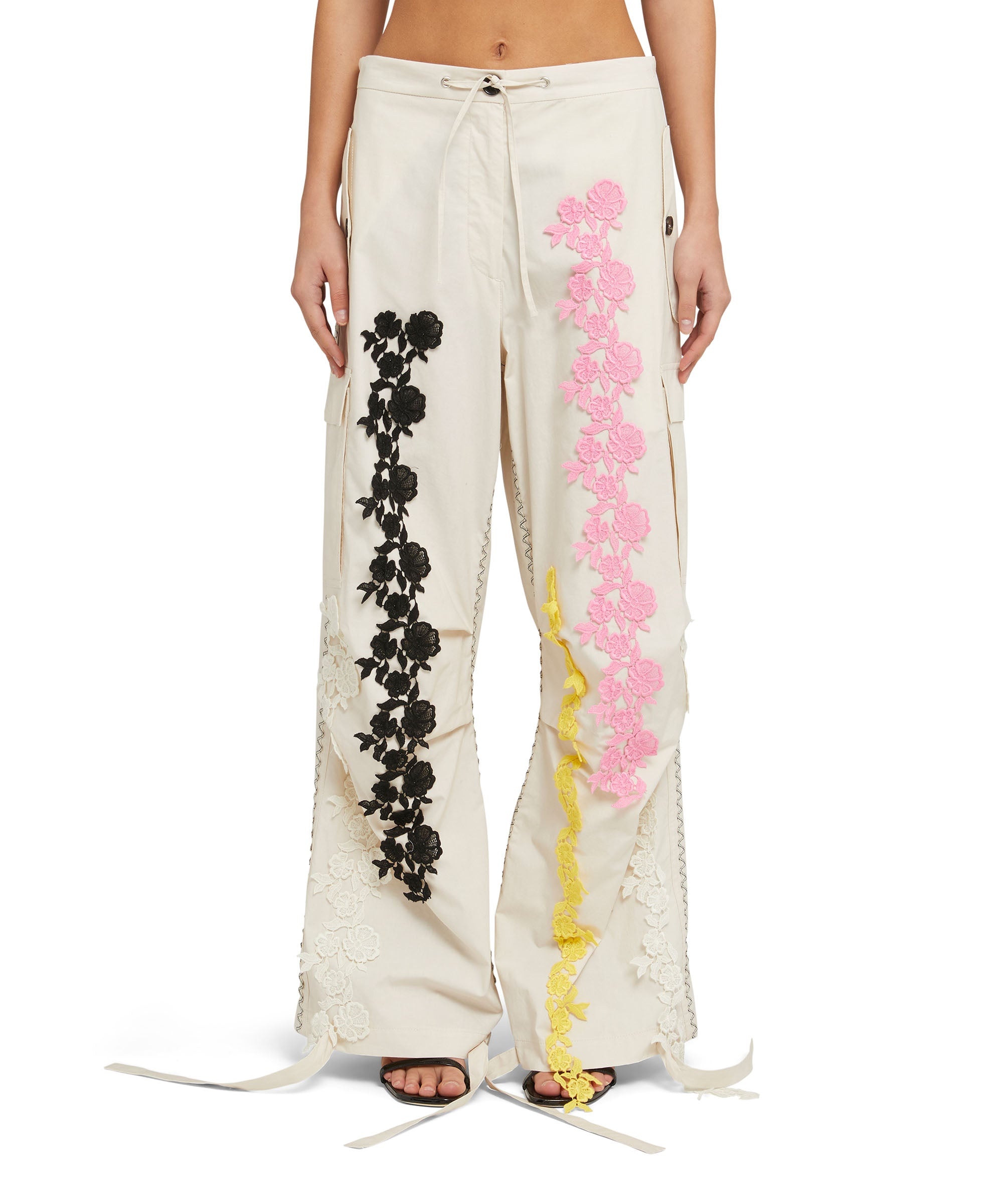Poplin cargo pants with lace application - 2