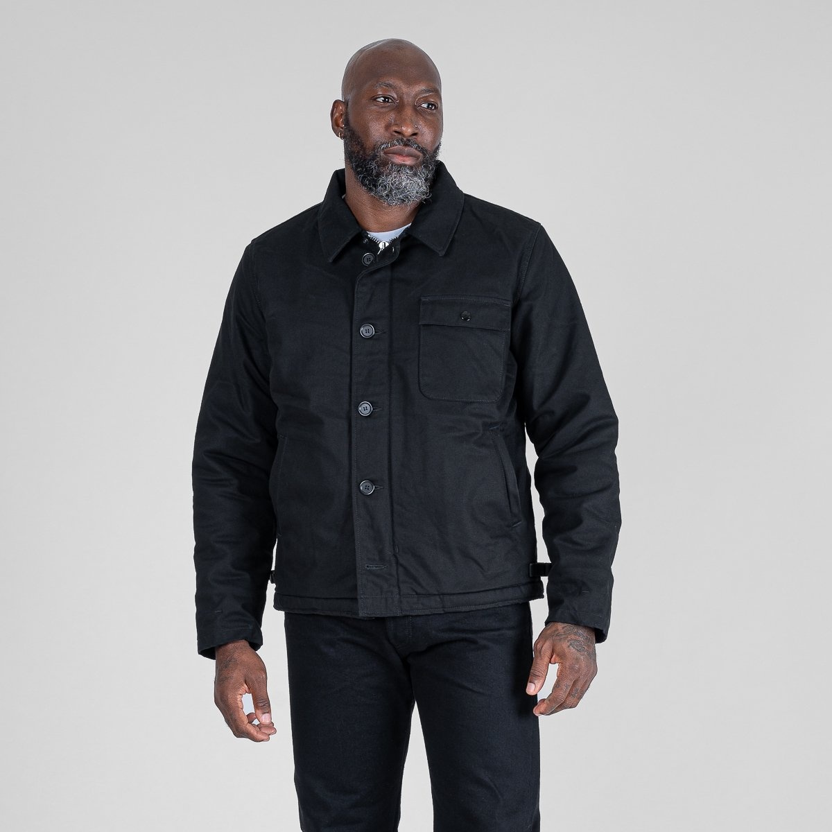 IHM-39-BLK Military Serge A2 Deck Jacket - Black - 2