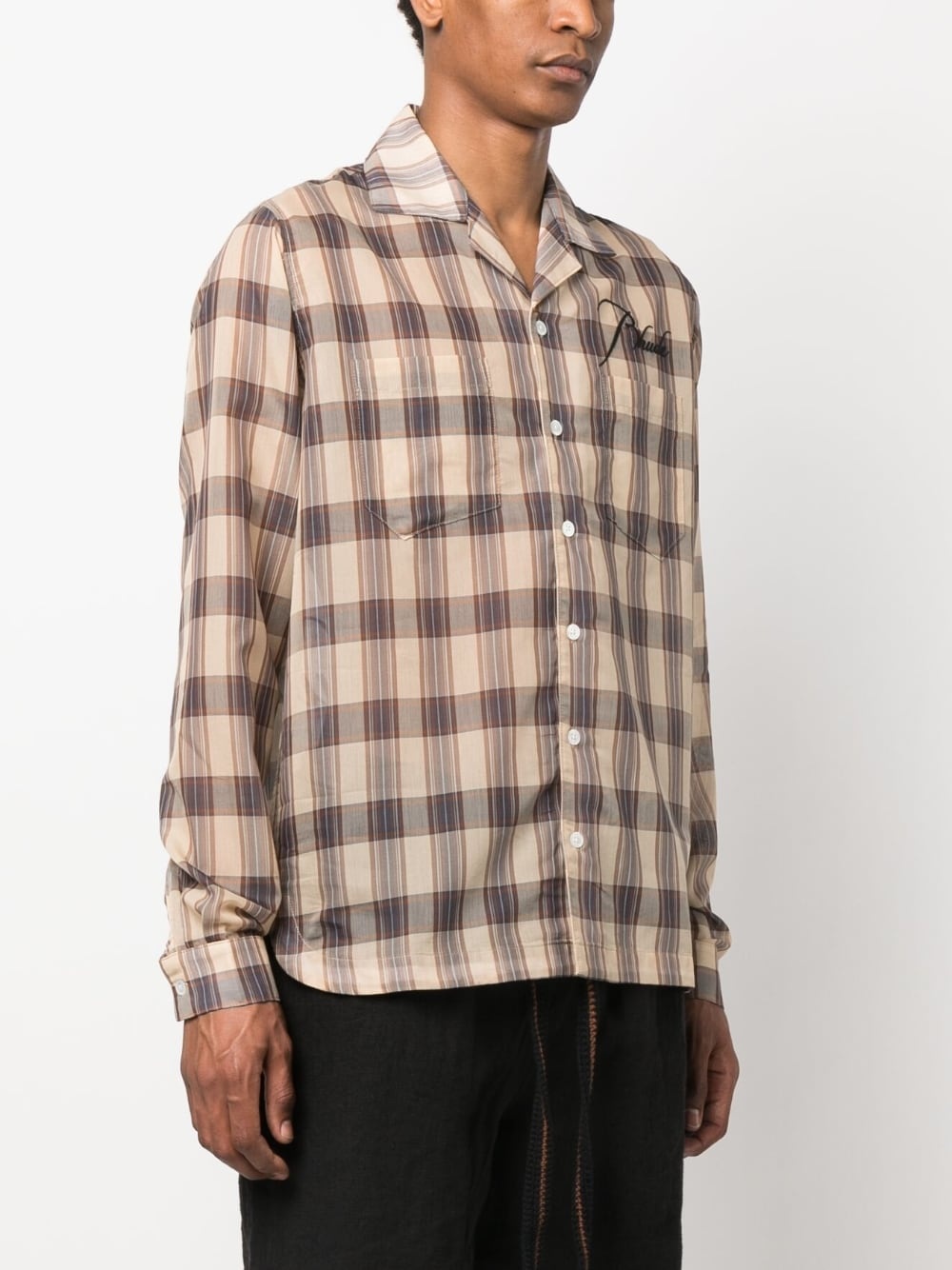 logo-embroidered checked shirt - 3
