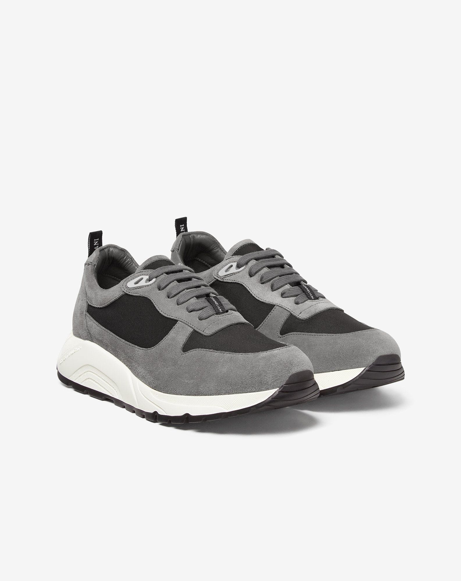 Green/grey nylon and suede running shoes - 2