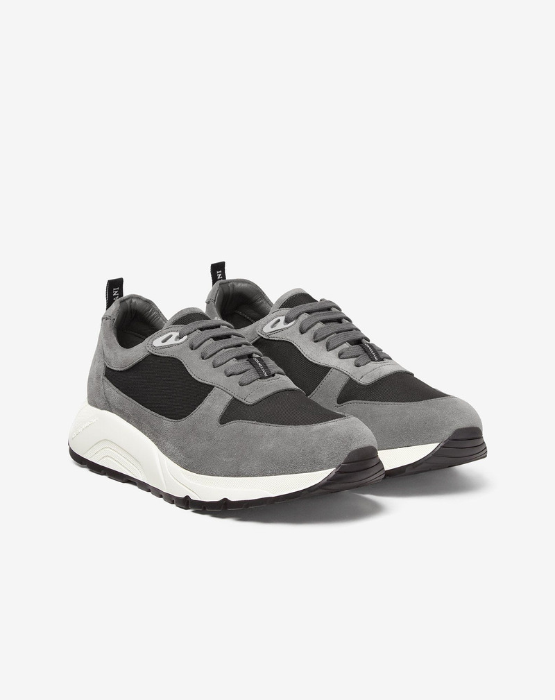 CORNELIANI Green/grey nylon and suede running shoes outlook