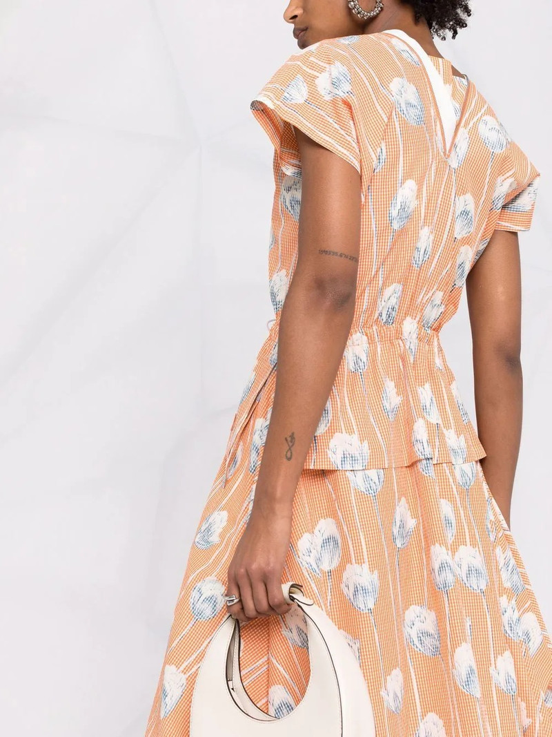 graphic-floral print gingham midi dress 3