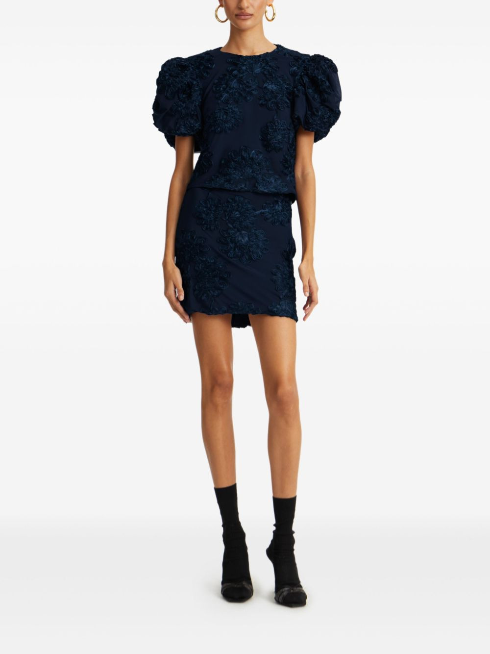 floral-embellished puff-sleeve top - 2