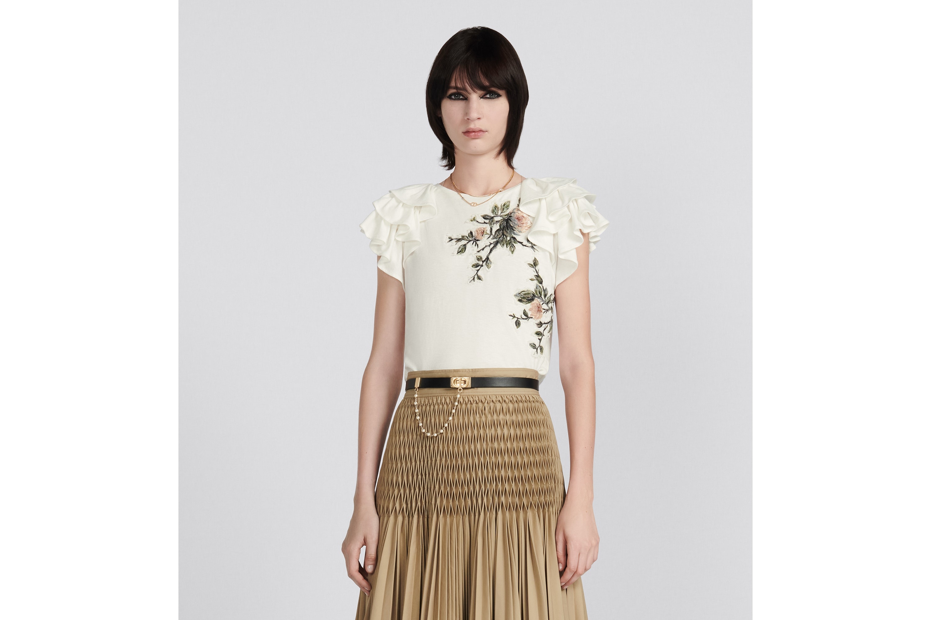 Embroidered T-Shirt with Ruffles - 4