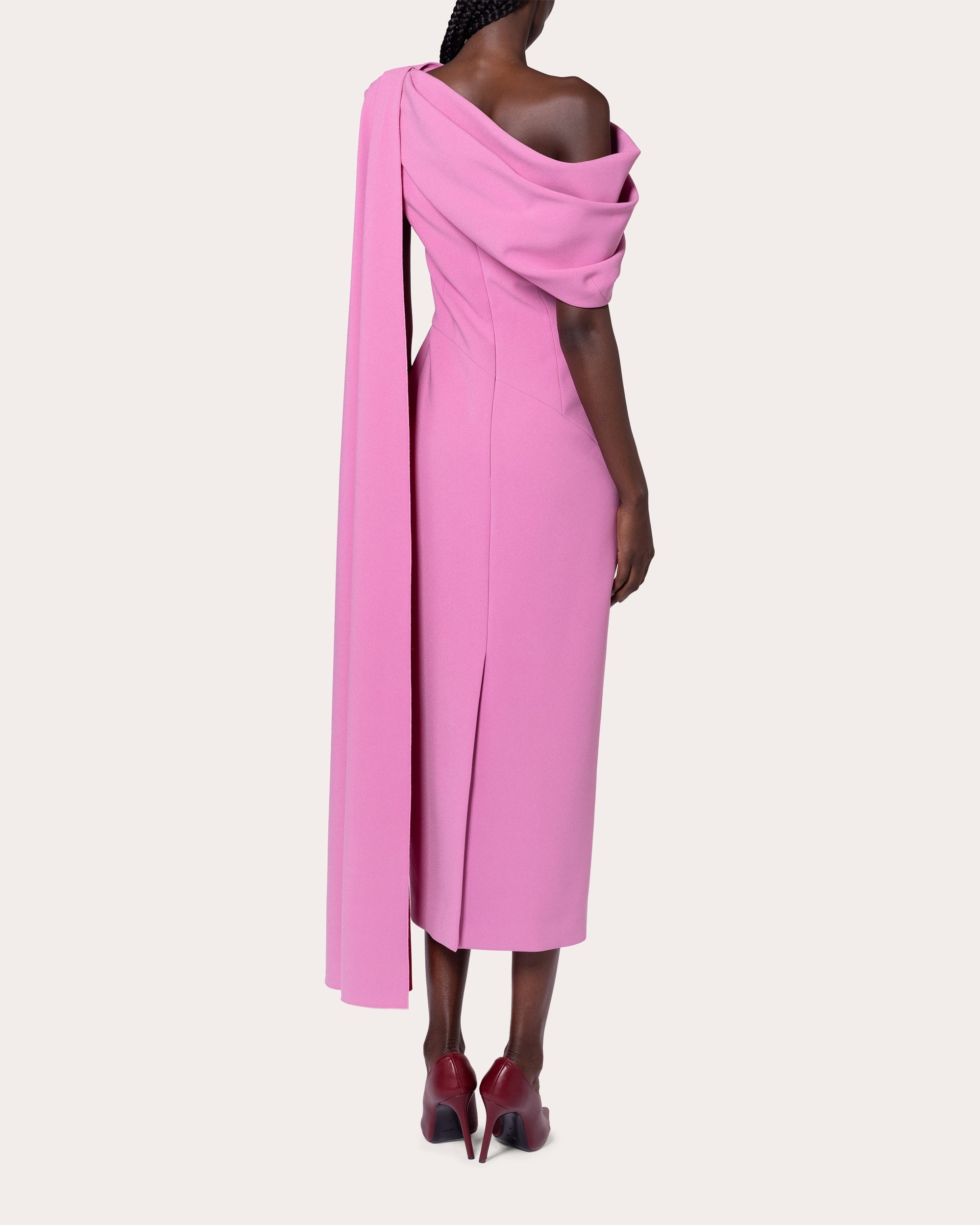 Maite Crepe Asymmetric Cape Midi Dress - 2