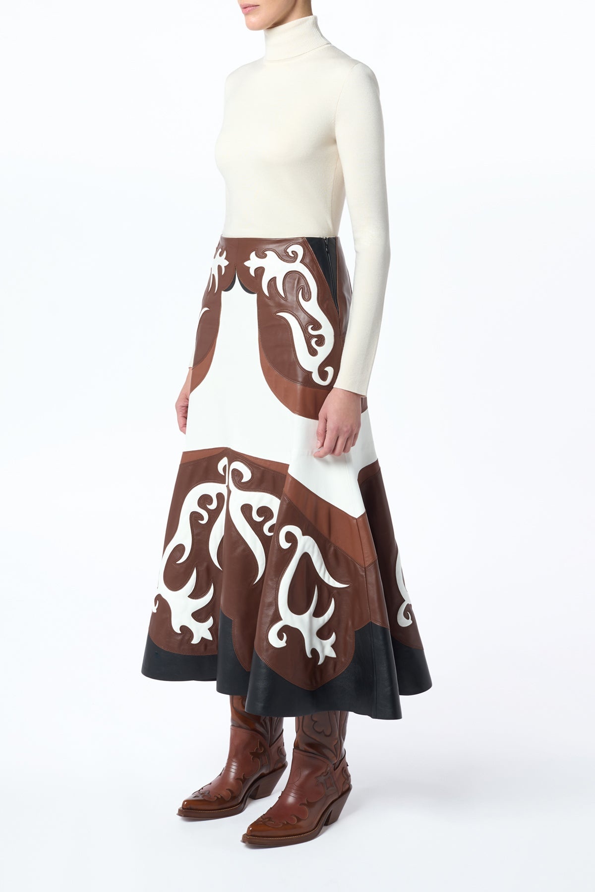 Morton Western Midi Skirt in Multi Nappa Leather - 3