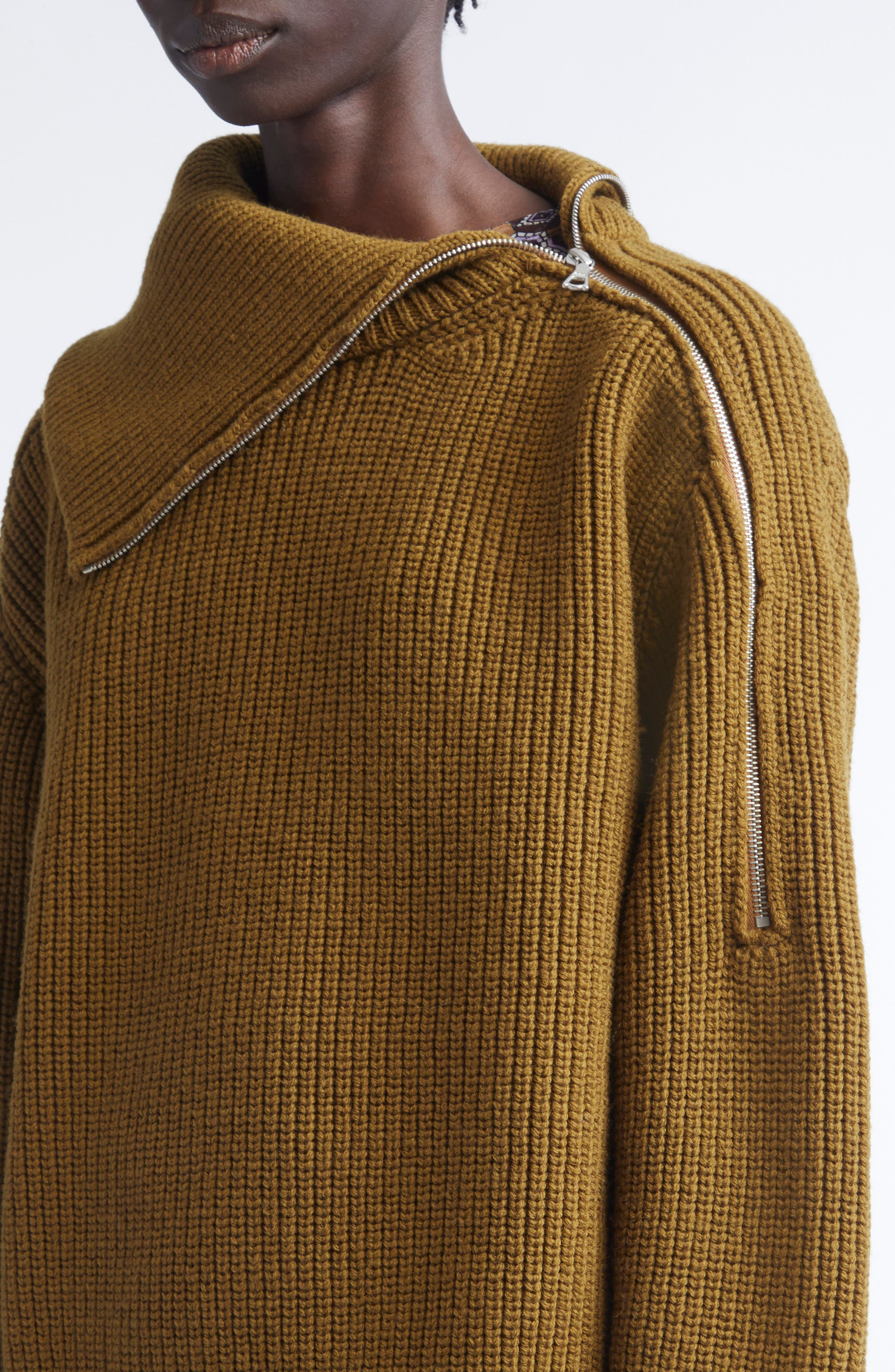 Dries Van Noten Talim Wool Half Zip Turtleneck Sweater in Khaki at Nordstrom - 5