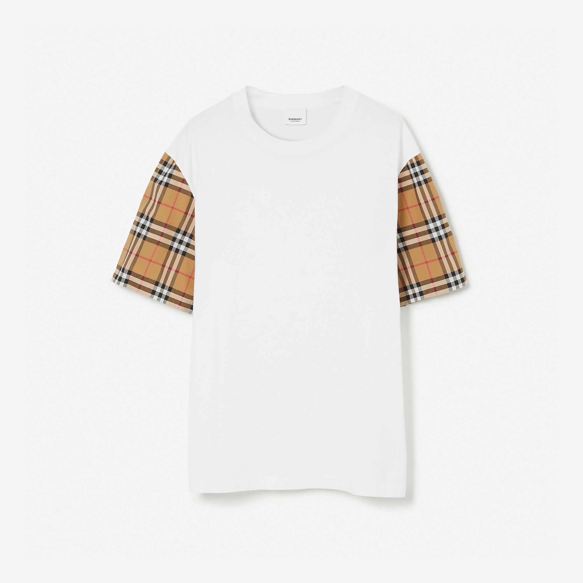 Vintage Check Sleeve Cotton Oversized T-shirt - 1