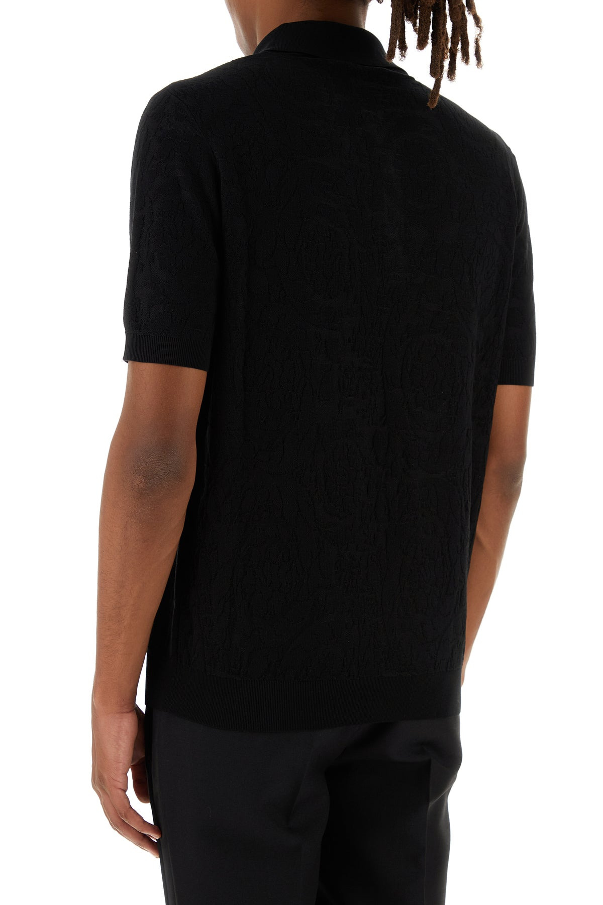 Black silk blend polo shirt - 4