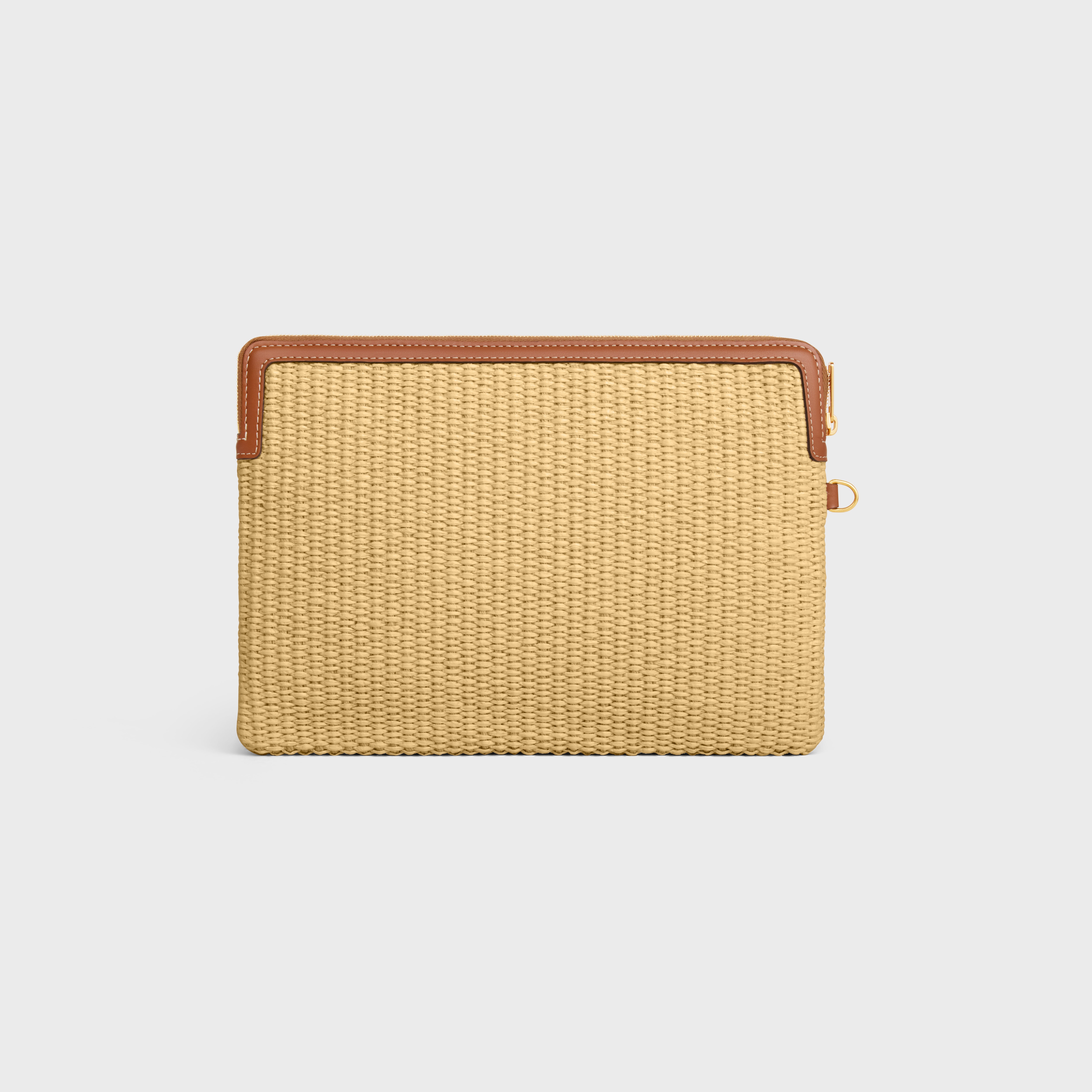 SMALL POUCH WITH STRAP in RAFFIA EFFECT TEXTILE AND CALFSKIN - 4