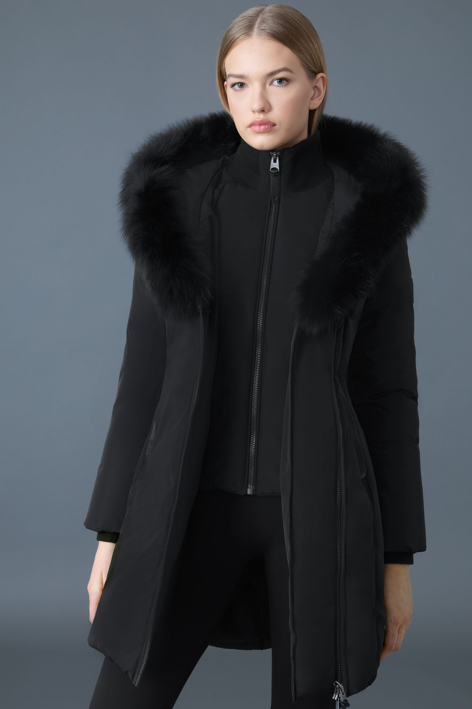KAY Down coat with blue fox fur Signature Mackage Collar - 5