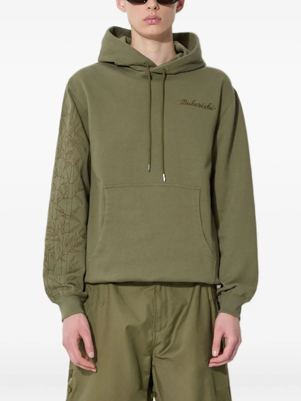 bamboo-sleeve embroidered hoodie - 1