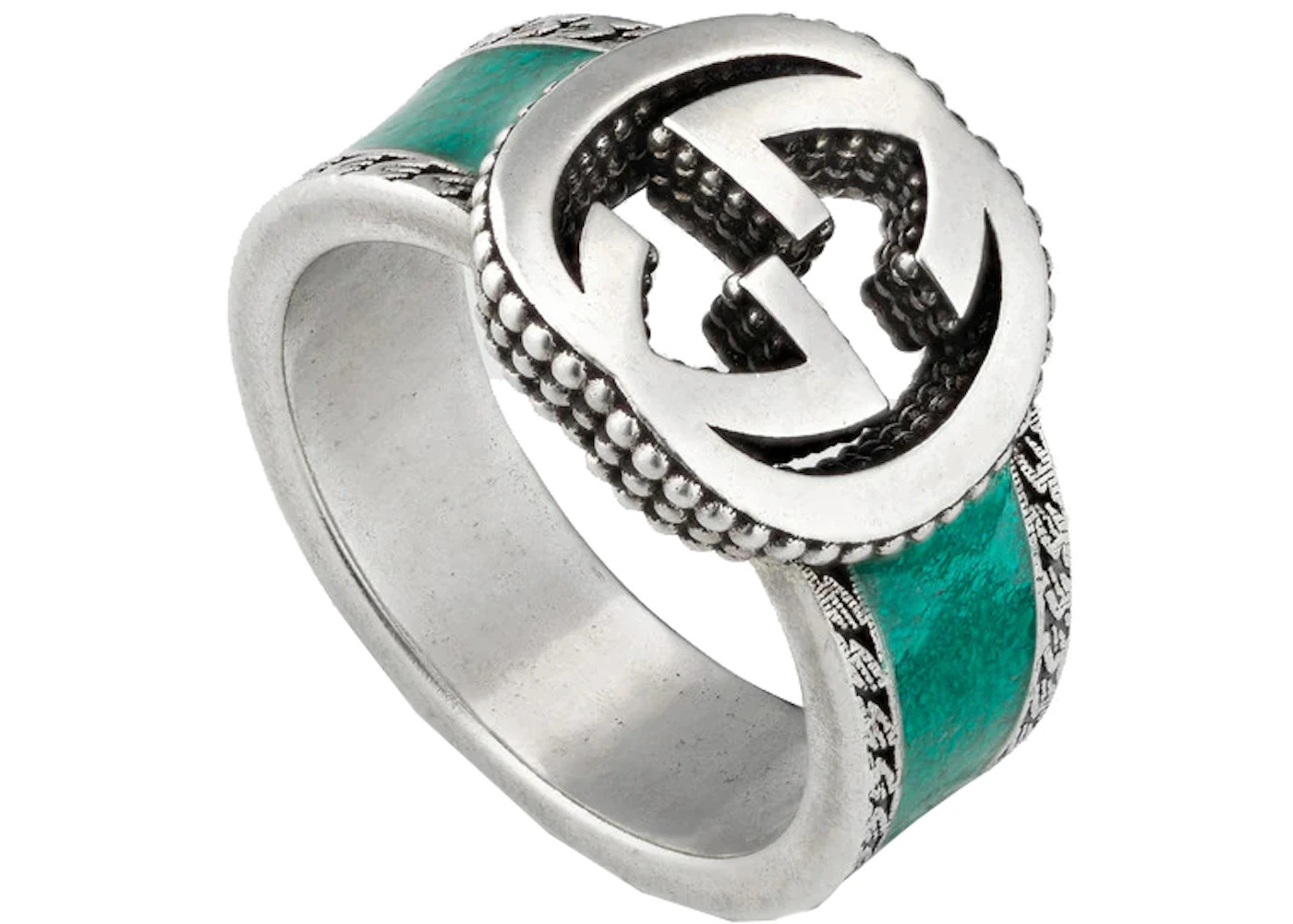 Gucci Ring With Interlocking G Textured Trim Silver - 2
