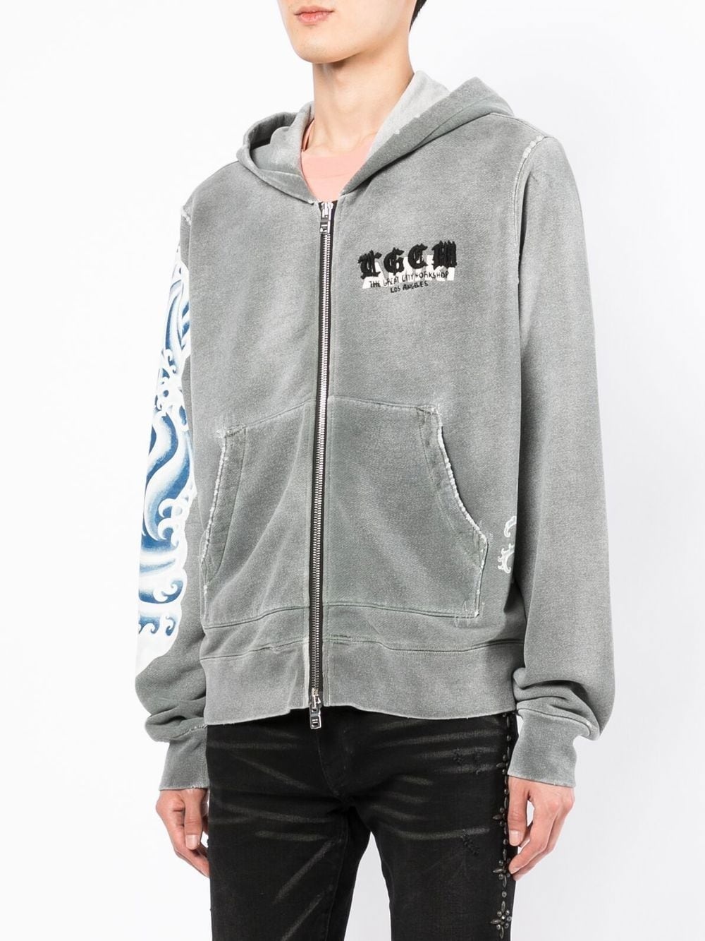 embroidered-logo zip-up hoodie - 3