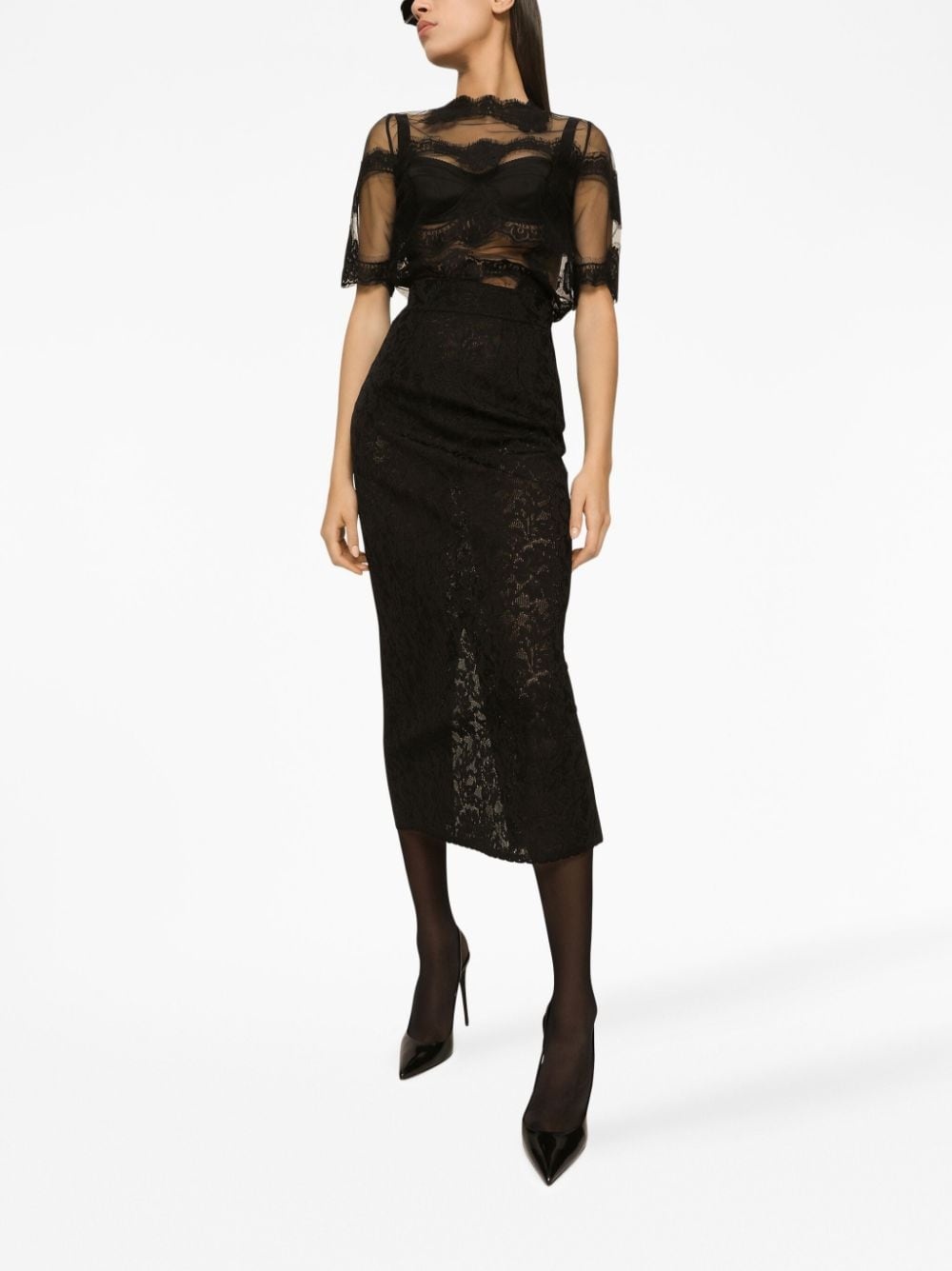 floral-lace midi skirt - 2