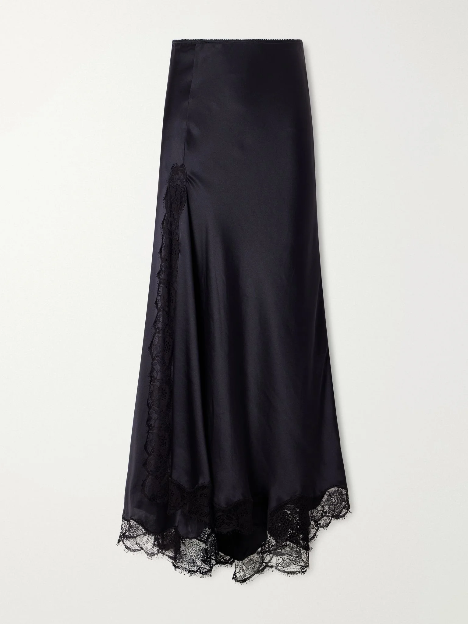 Alexandra lace-detailed silk-blend satin midi skirt Black - 1