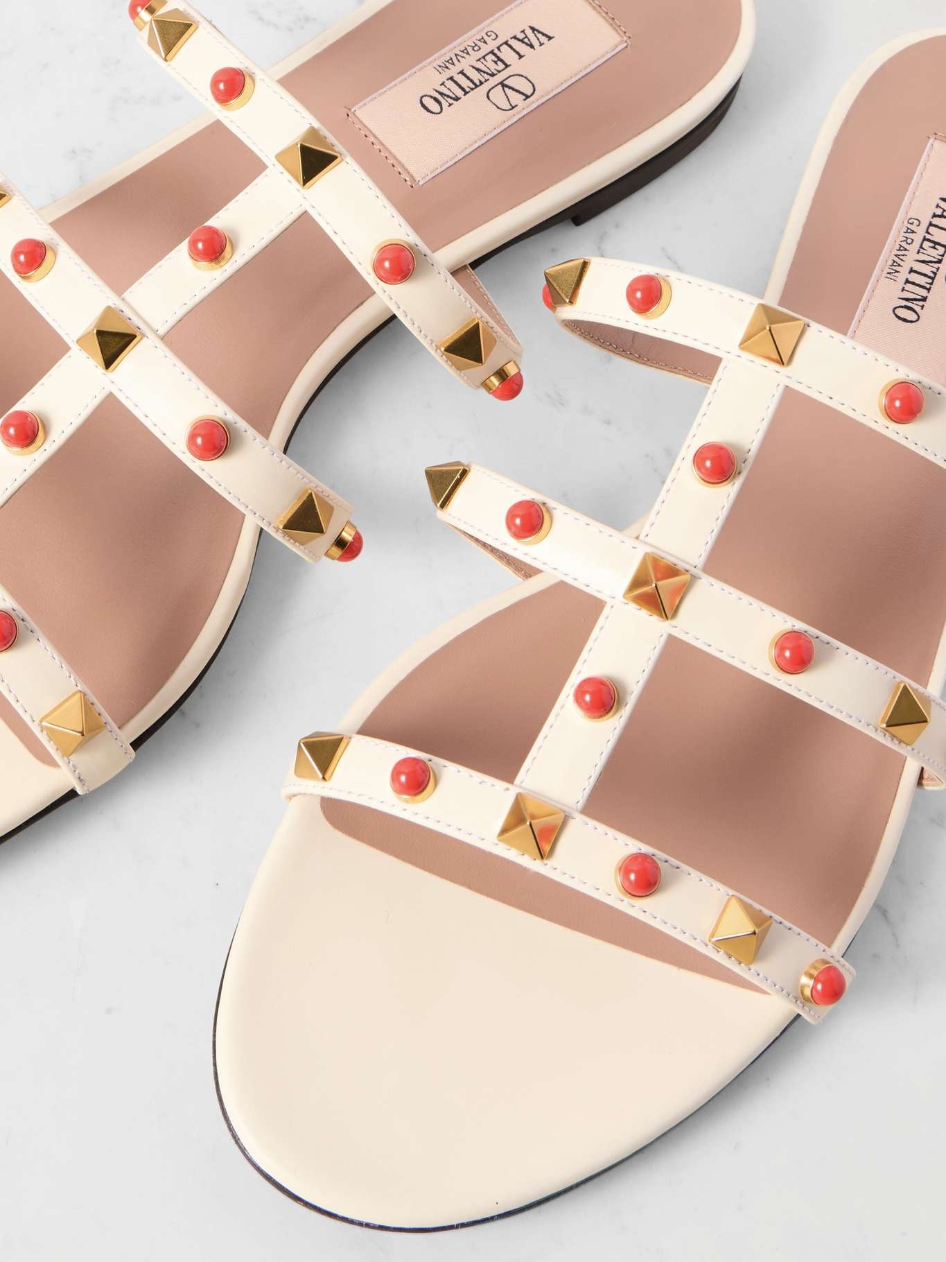 Rockstud leather slides Ivory - 4