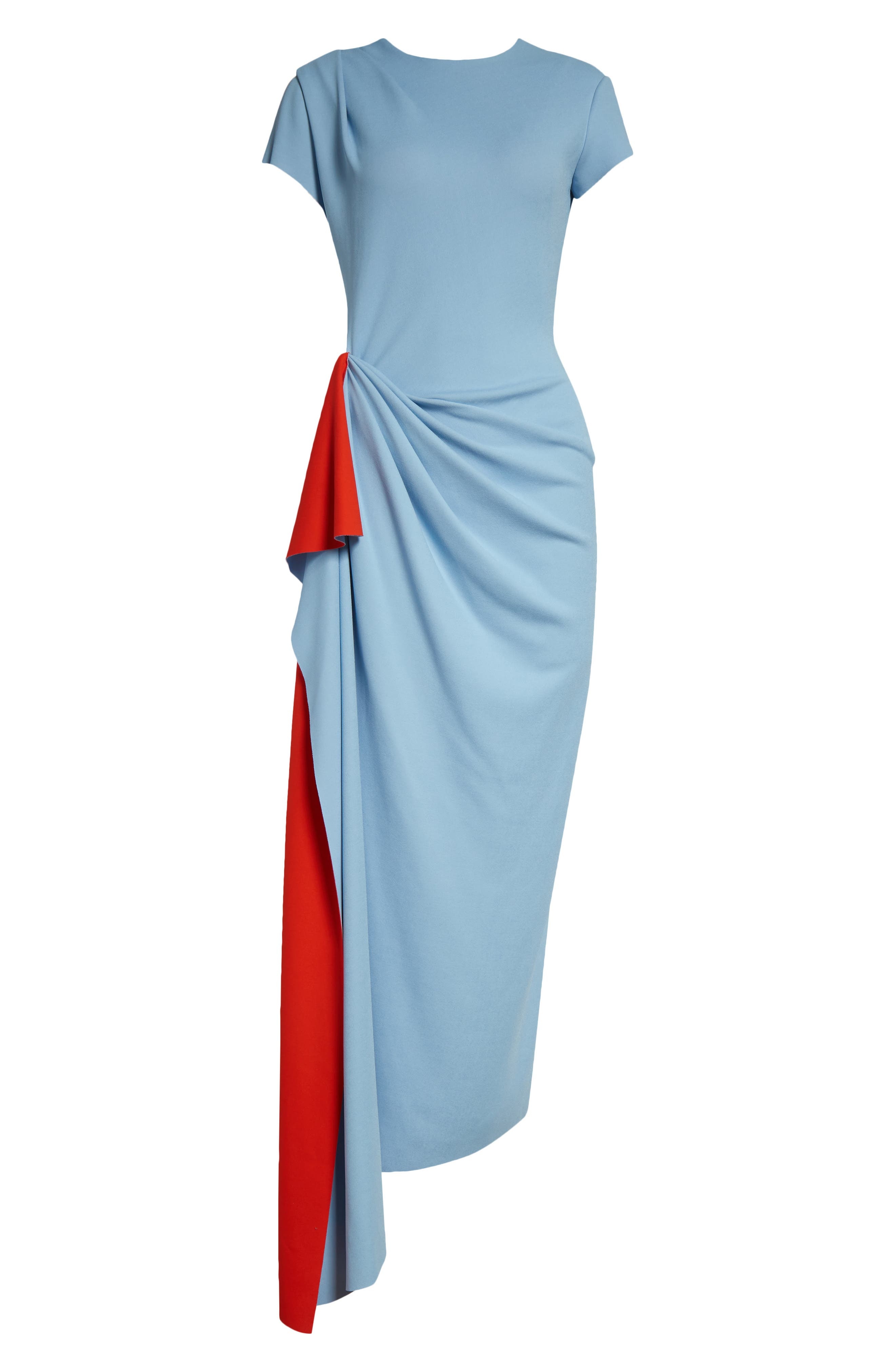 Oscar de la Renta Drape Front Double Face Jersey Dress in Blue/Carnelian at Nordstrom - 5