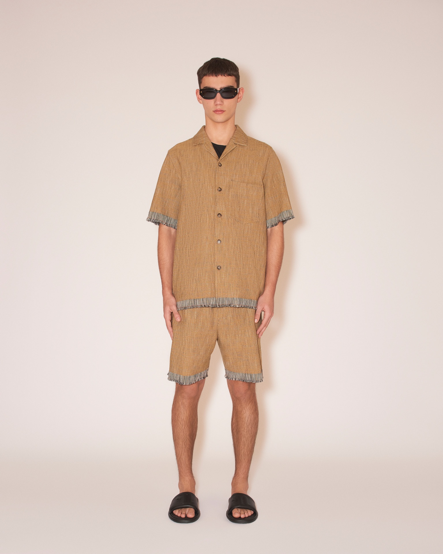 BODIL - 60’s pleat shirt - Khaki melange - 3