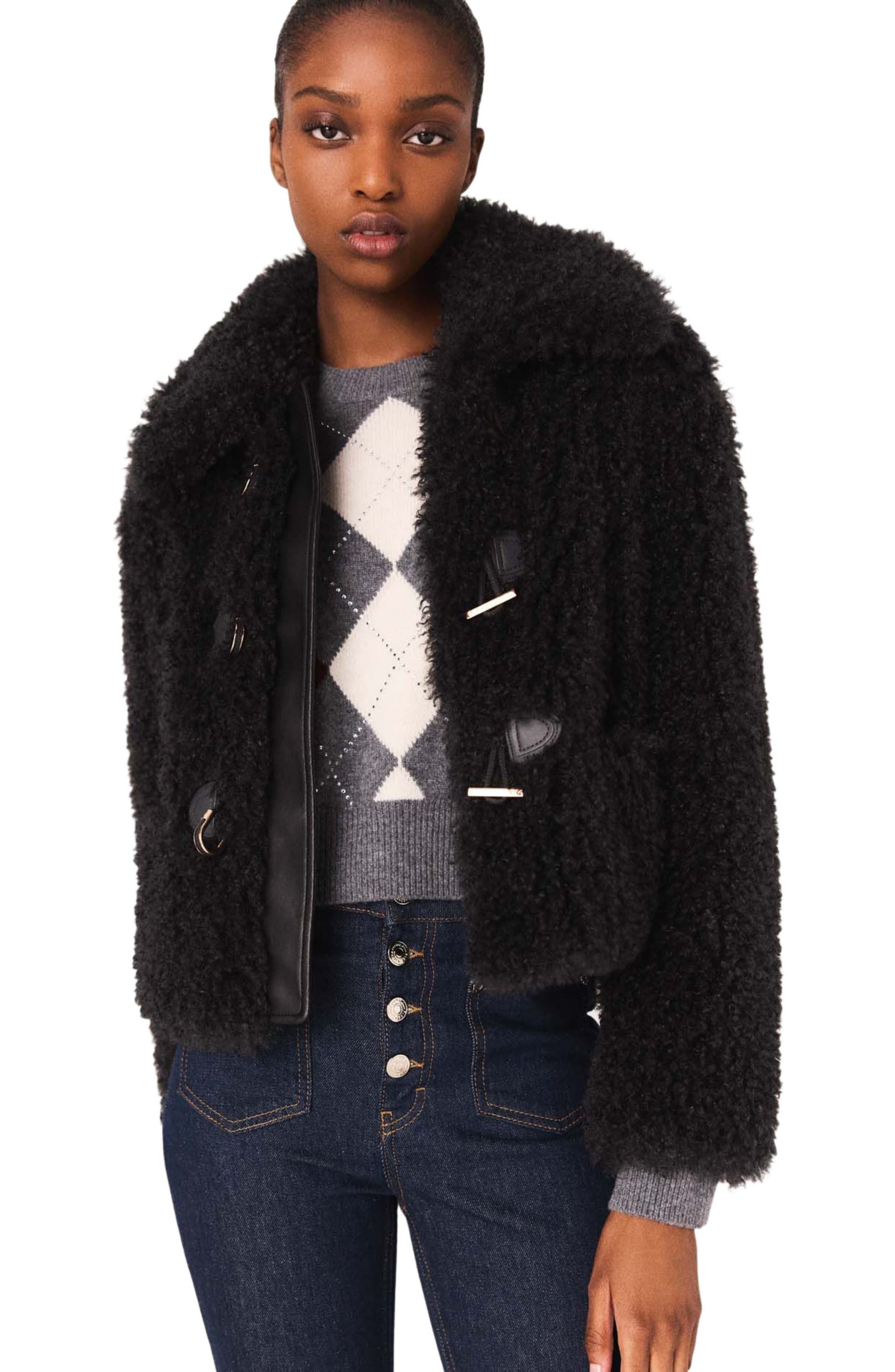 maje Short curly coat in Anthracite Grey at Nordstrom - 5