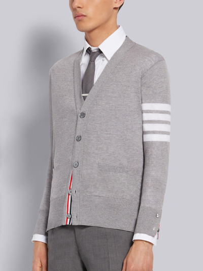 Thom Browne Light Grey Fine Merino Wool V-Neck 4-Bar Cardigan outlook