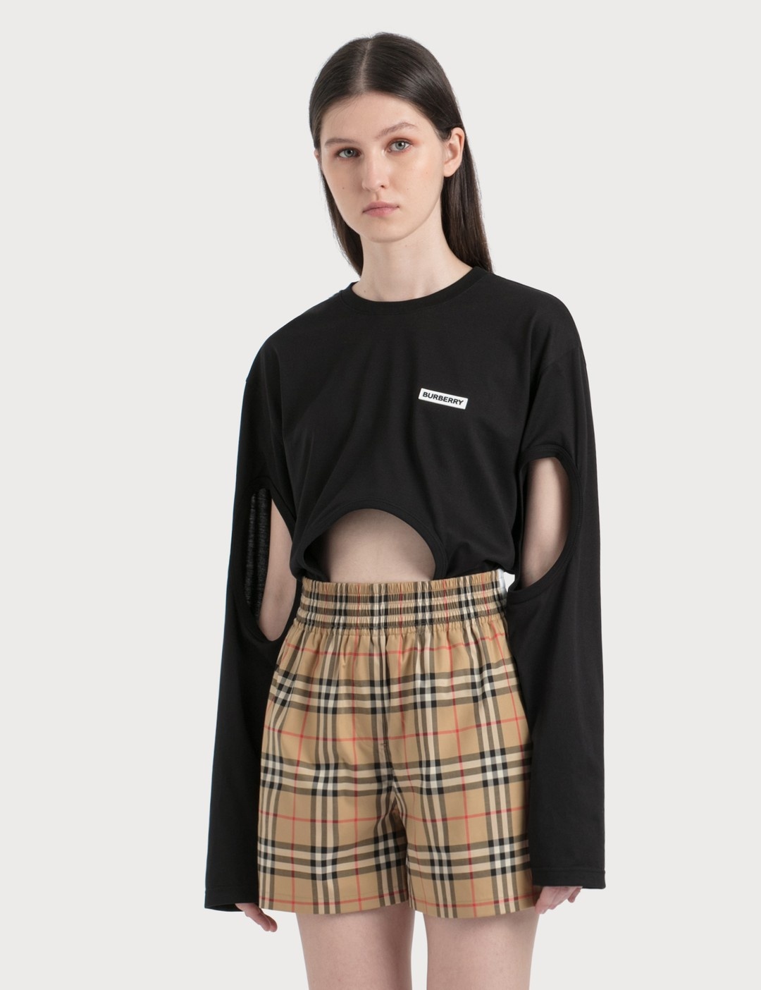 CUT-OUT PANEL SWAN PRINT COTTON OVERSIZED TOP - 2