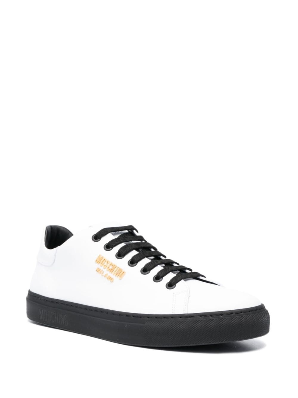 logo-plaque leather sneakers - 2