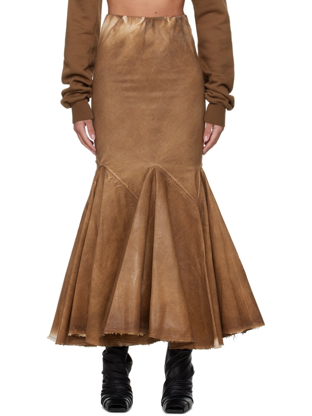 Brown Divine Bias Denim Maxi Skirt - 1