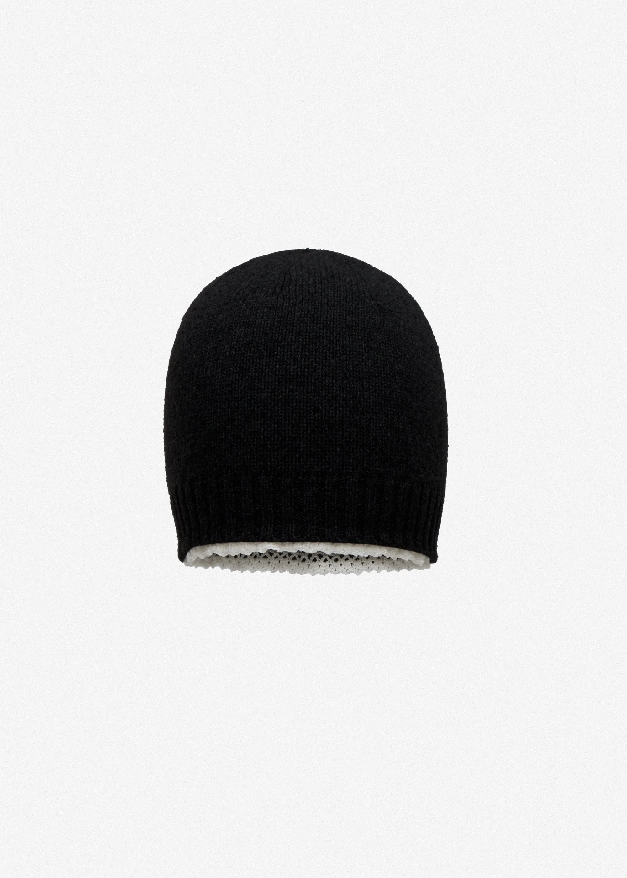 Cashmere crochet-trim beanie in black - 1