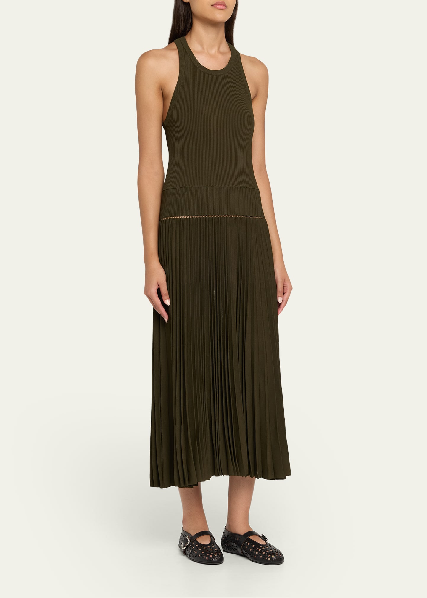 Sleeveless Drop-Waist Pleated Midi Dress - 4