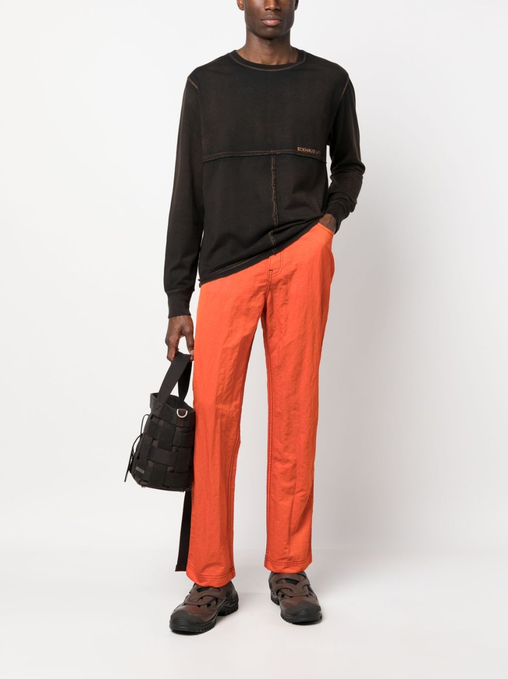 crinkled-finish straight-leg trousers - 2