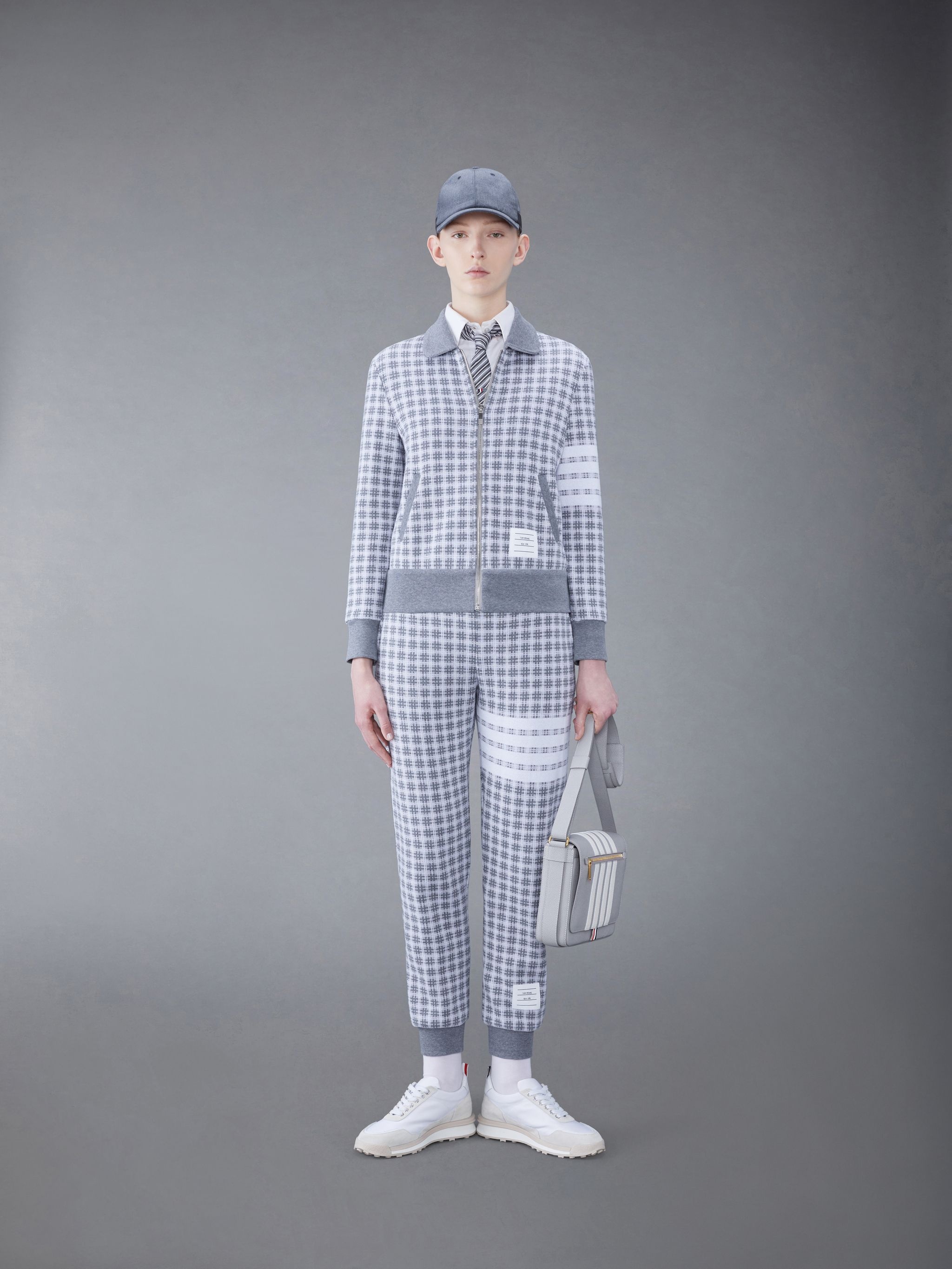 checked jacquard track pants - 4