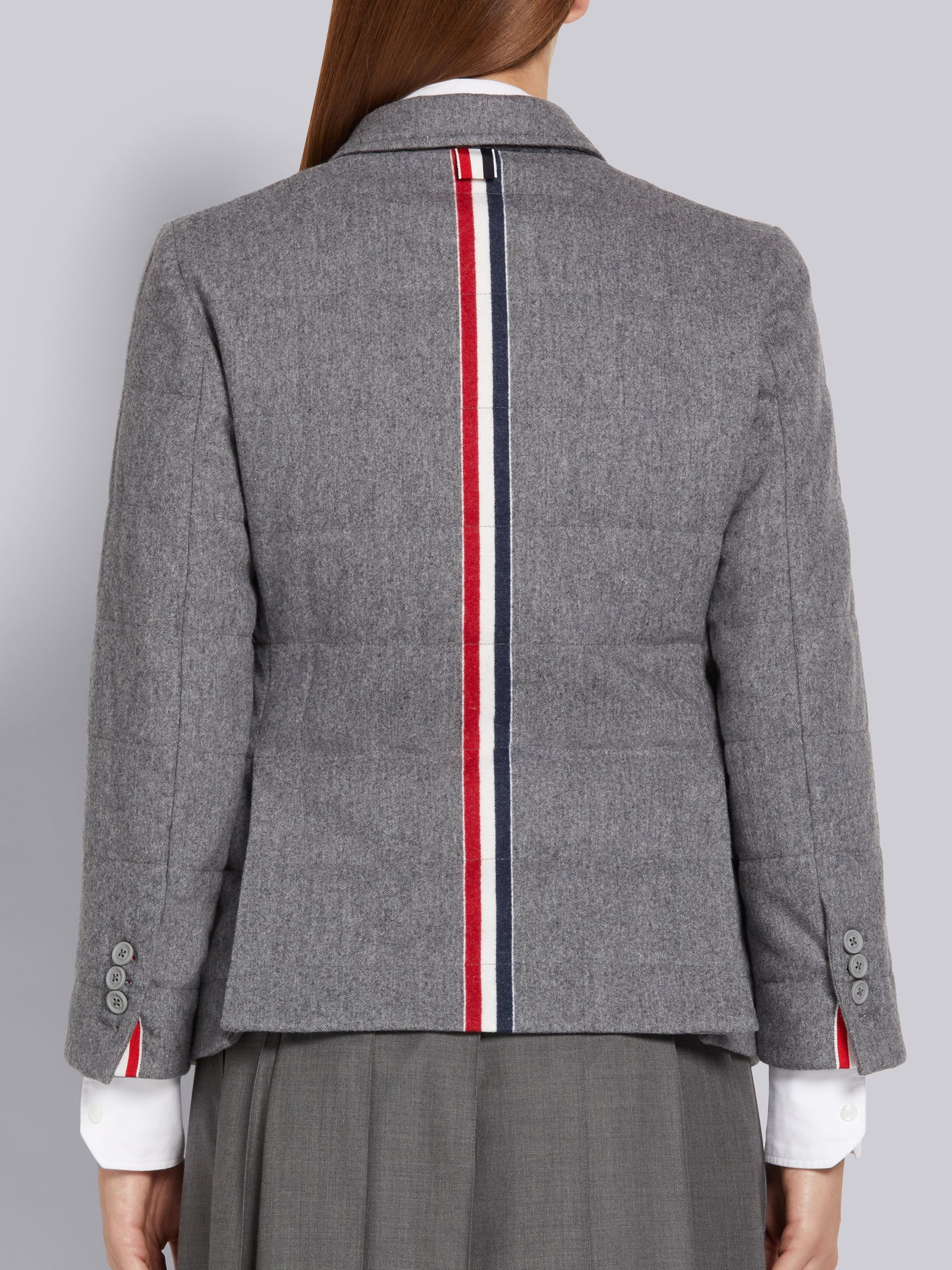 Medium Grey Down-Filled Lightweight Boiled Wool Engineered Stripe Classic Sport Coat - 2