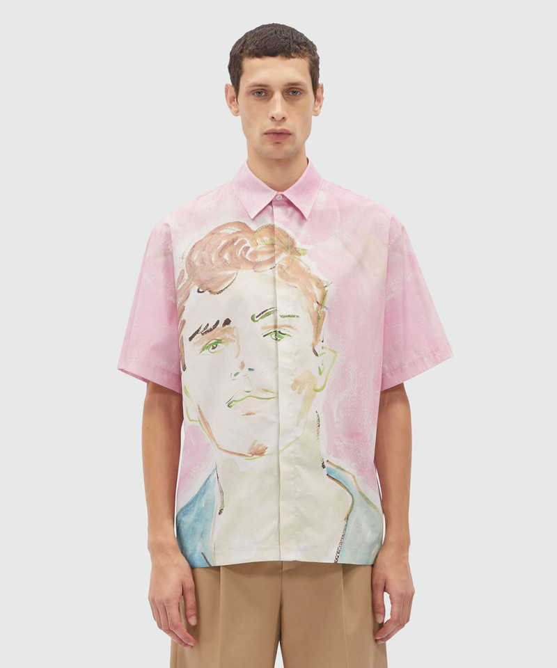 MSGM Poplin shirt with MSGM "Pink and green figure" graphics outlook