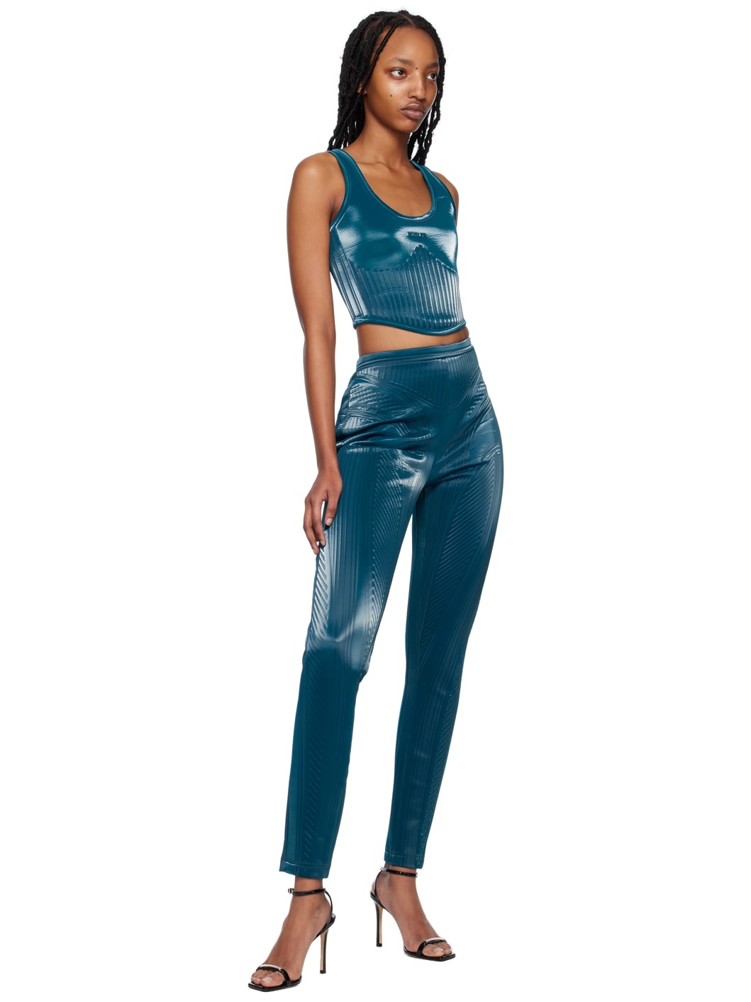 Blue Embossed Tank Top - 4