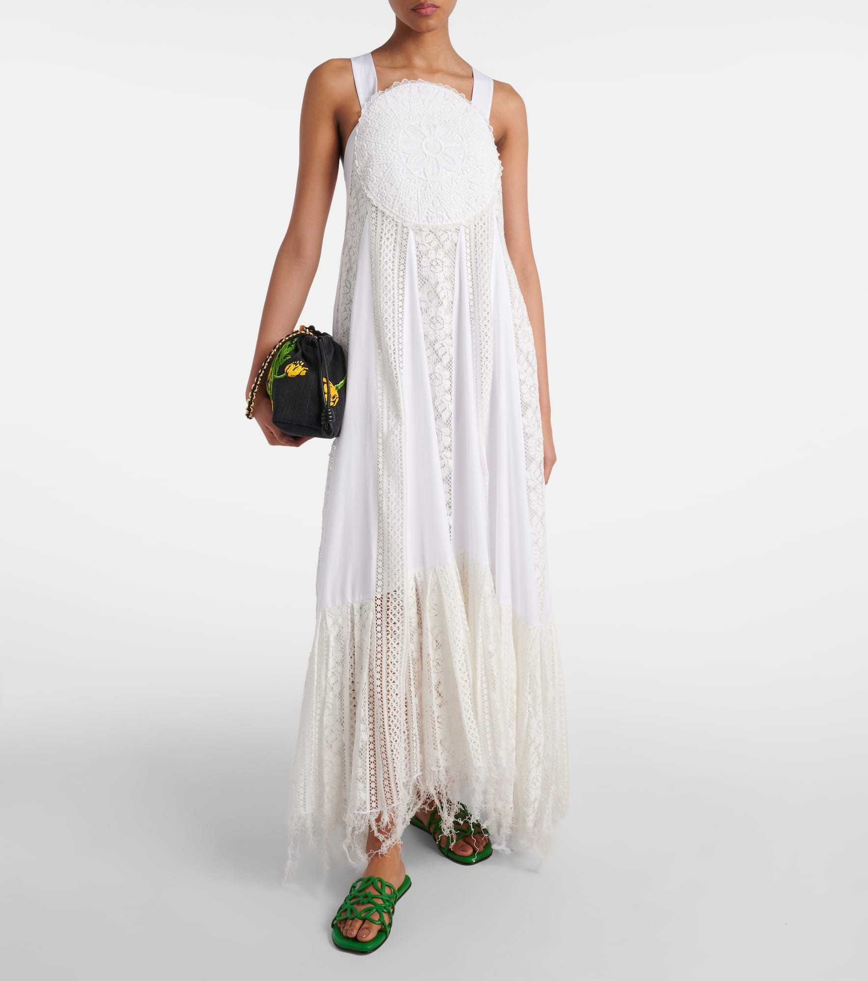 Asymmetric lace-trimmed cotton maxi dress - 2