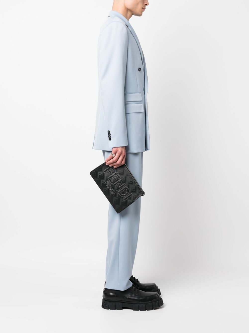 embossed-logo leather clutch bag - 2
