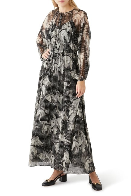 Gucci Horses Print Meadow Silk Dress - 3