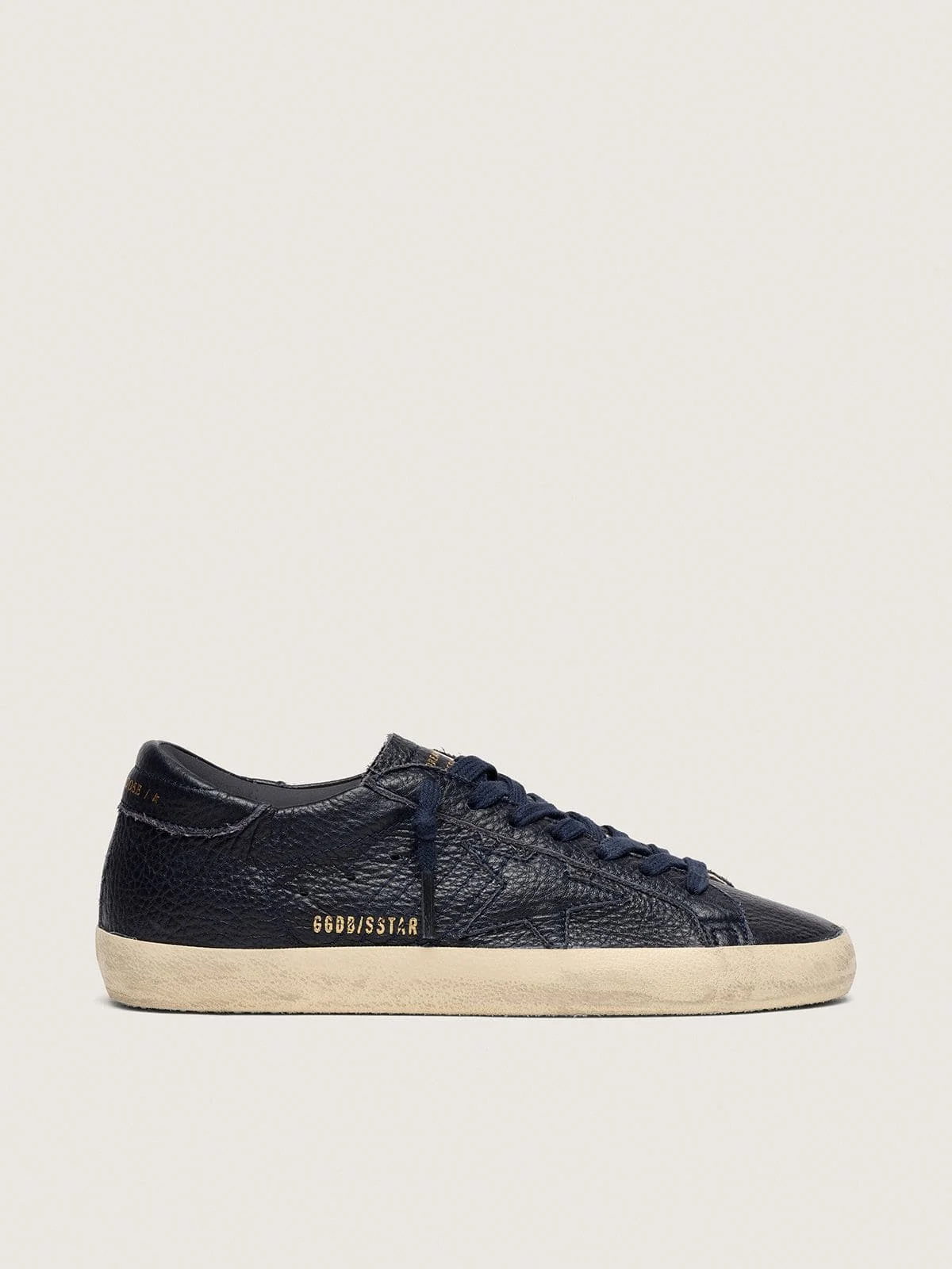 Men's Super-Star in navy-blue leather with tone-on-tone leather star - 1