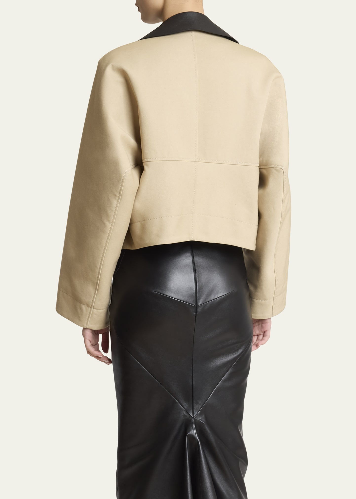 Leather Collar Zip Cocoon Jacket - 3