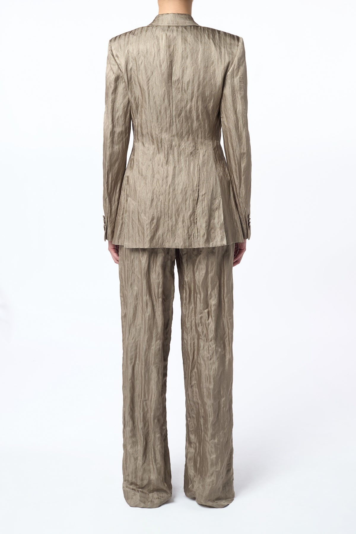Norman Wide-Leg Pant in Gunmetal Metallic Crinkled Silk - 4
