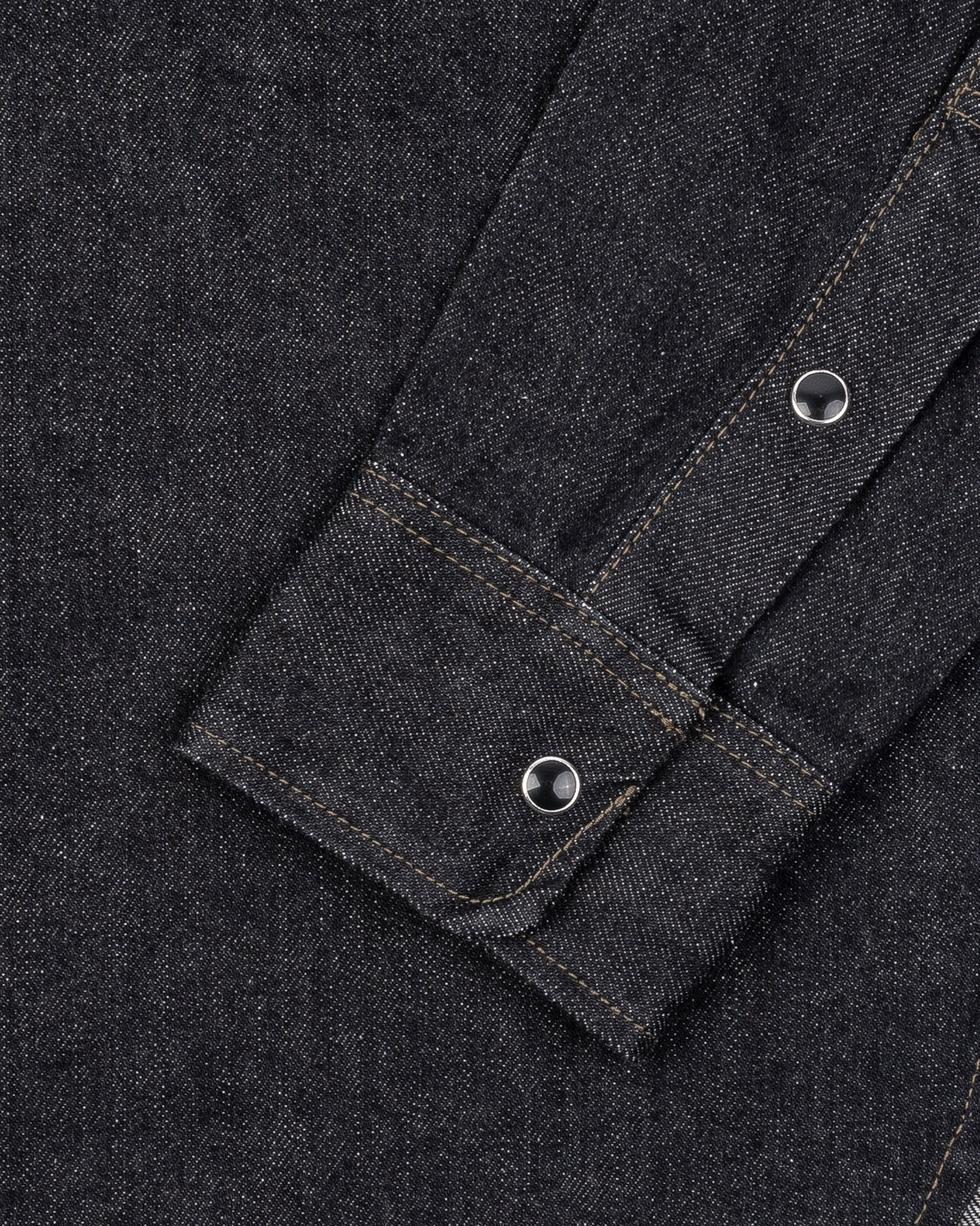 IHSH-326-BLK 12oz Selvedge Denim Work Shirt With Snaps - Black/Cream - 18