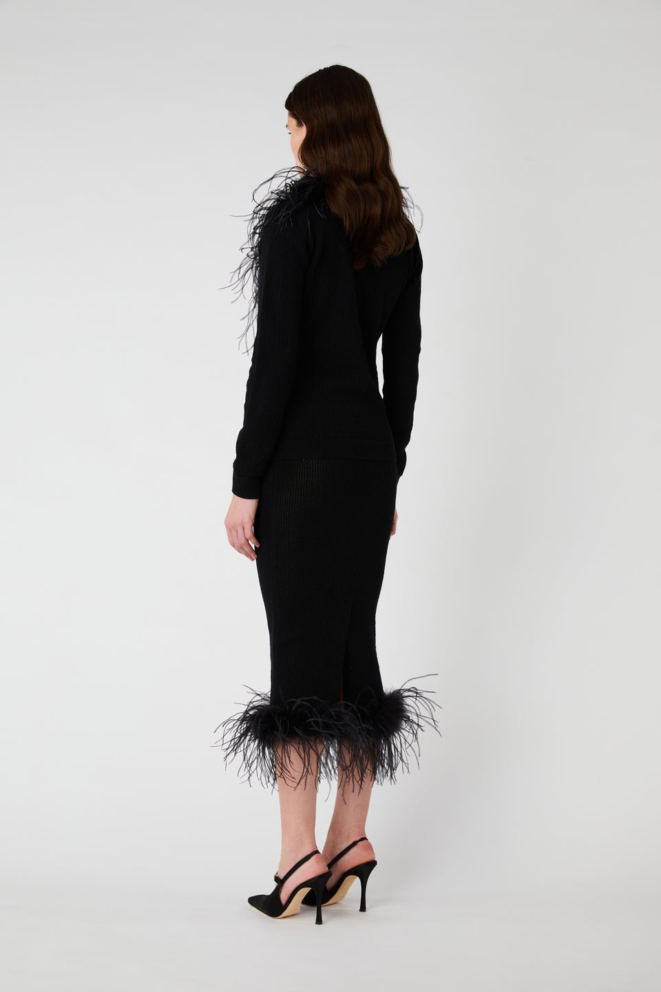 WOOL BLEND KNITTED CARDIGAN WITH FEATHERS - 5