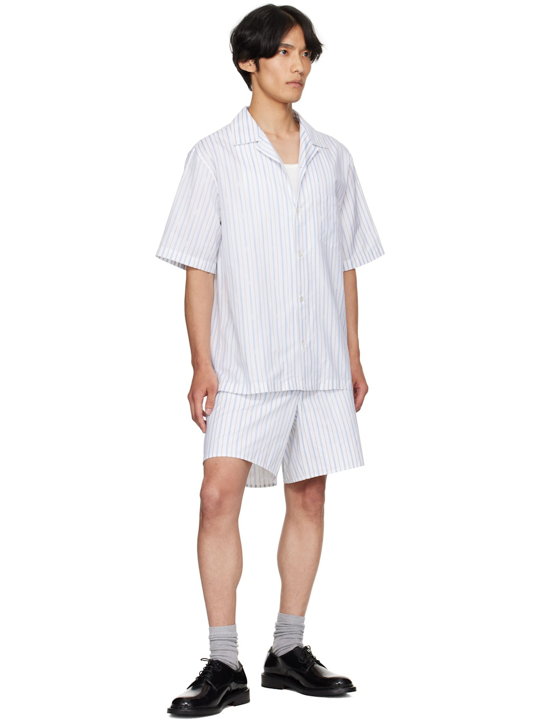 White & Blue Skull Stripe Shirt - 4
