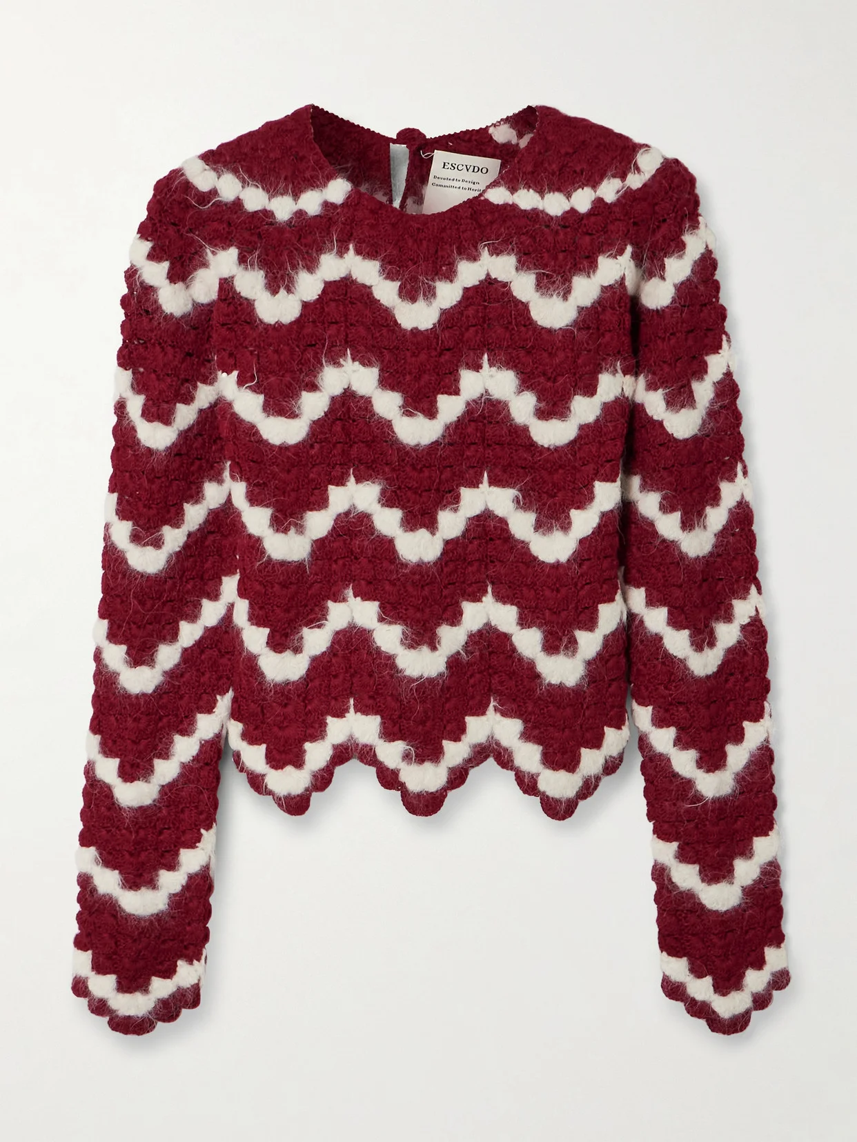 Safi Scalloped Cropped Crocheted Alpaca Top - 1